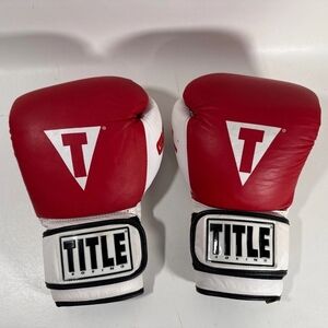 Title Boxing Red White Genuine Leather GEL Boxing Gloves Training Sparring 20oz